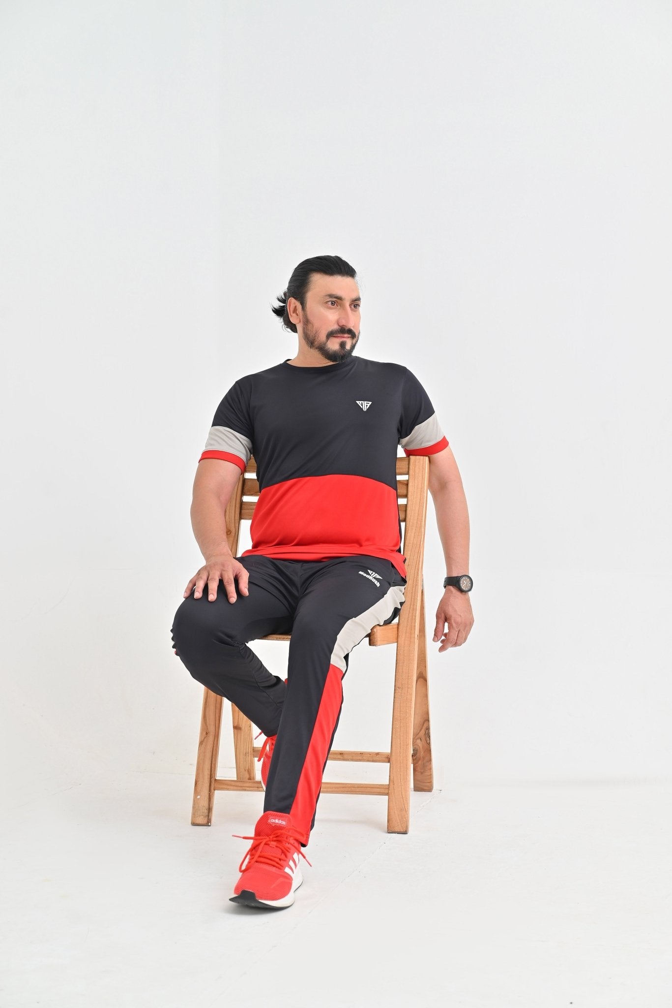 Men's Dynamic Color Block Athletic T-Shirt & Track Suit in Black, Red, and Grey - Mod Rush