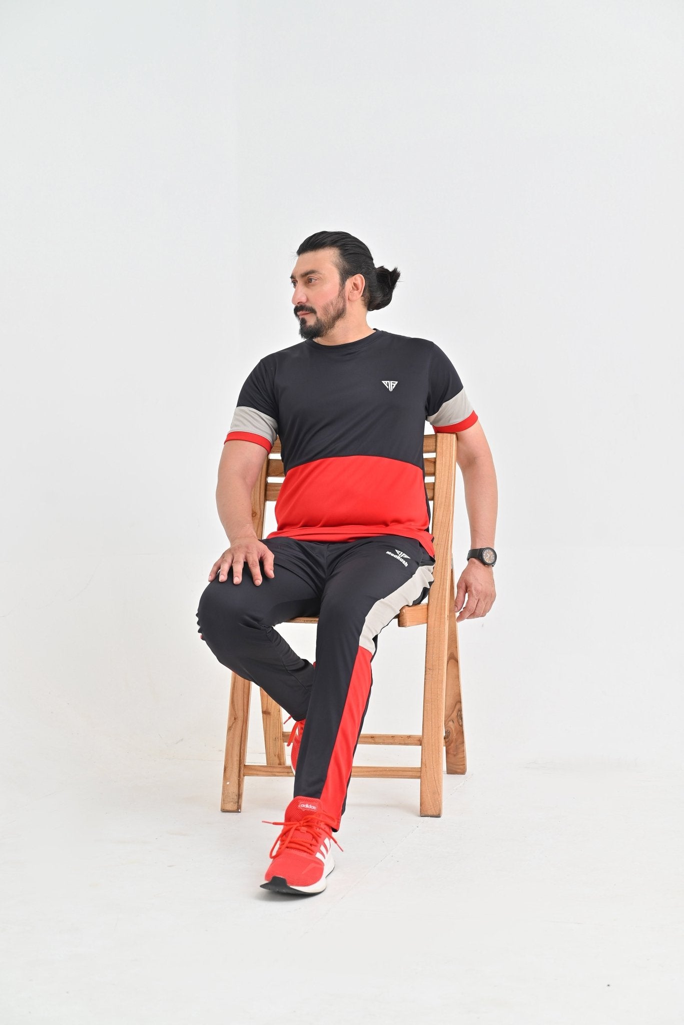Men's Dynamic Color Block Athletic T-Shirt & Track Suit in Black, Red, and Grey - Mod Rush